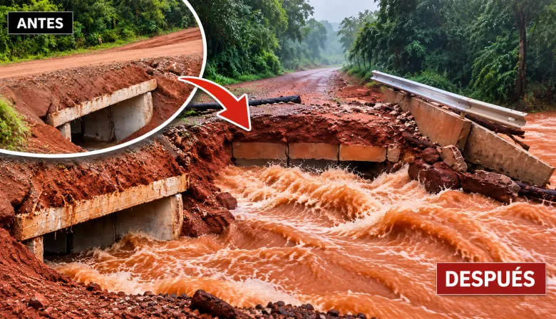 San Vicente: creciente afectó la infraestructura vial en el arroyo Chafariz Grande